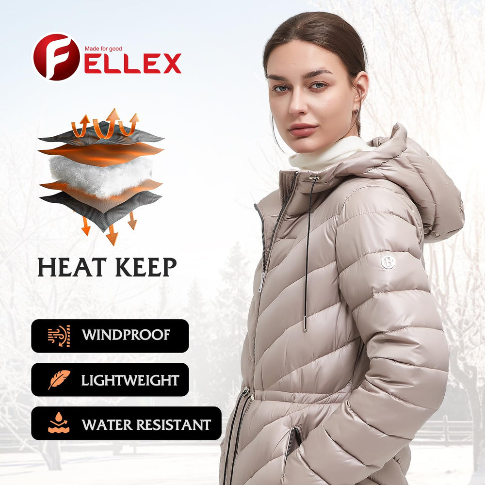 BINACL women's long hooded taupe coat full length provides all-season coverage