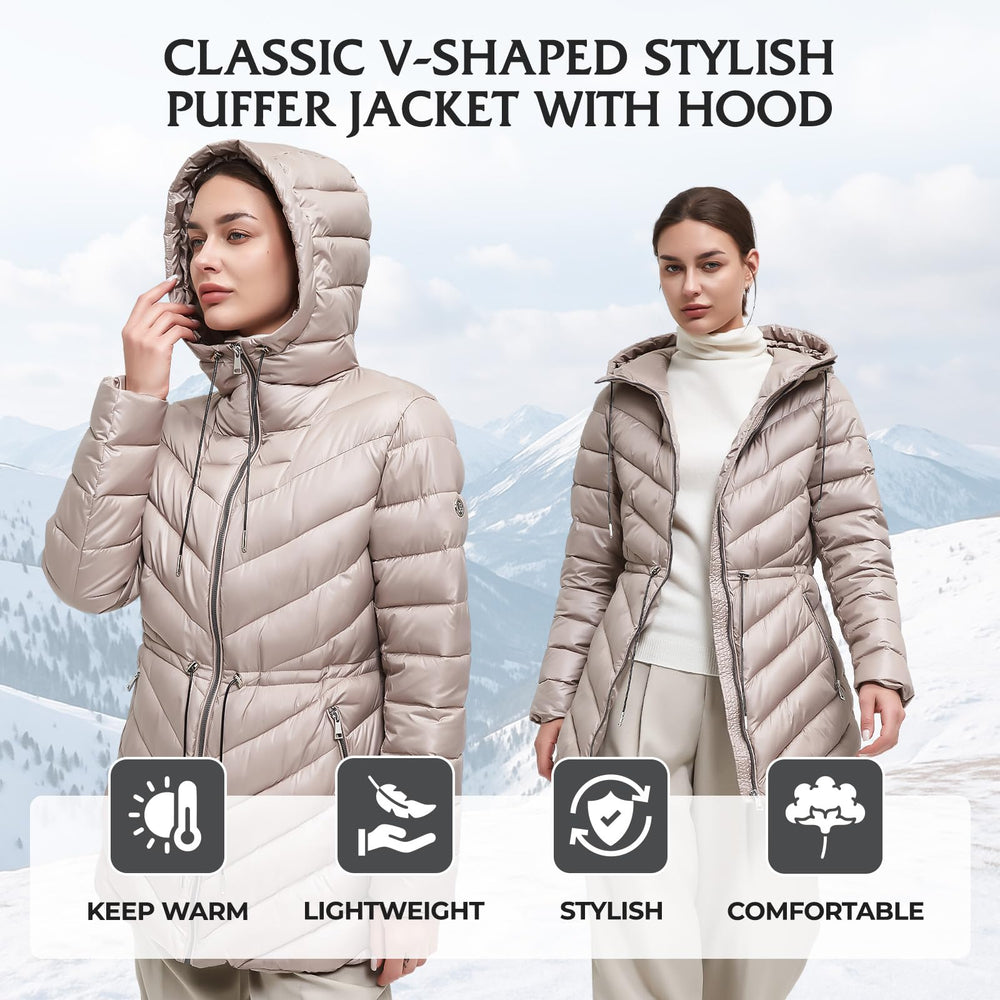 BINACL coat taupe hood detail offers adjustable wind protection