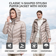 BINACL coat taupe hood detail offers adjustable wind protection