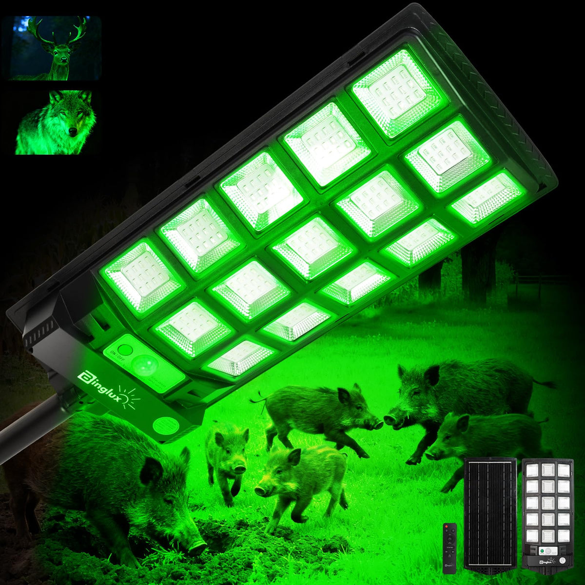 BINGLUX hog lights green beam for night hunting improves visibility without spooking game.