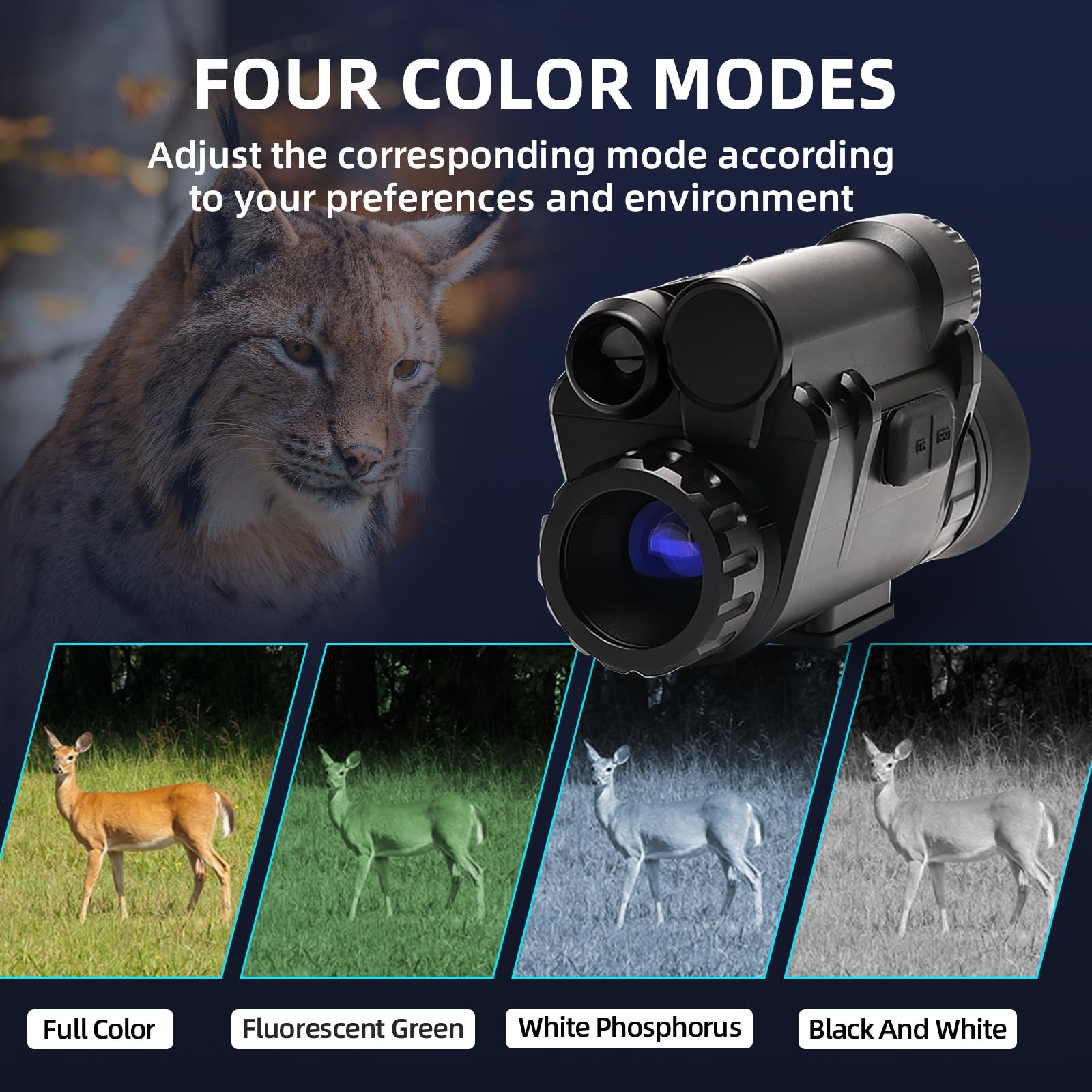BINOCK NVG30 four color modes for adaptive night viewing