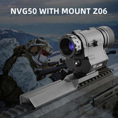 BINOCK NVG50 helmet rifle-mount-ready demonstrates quick conversion for precise shooting in low light.