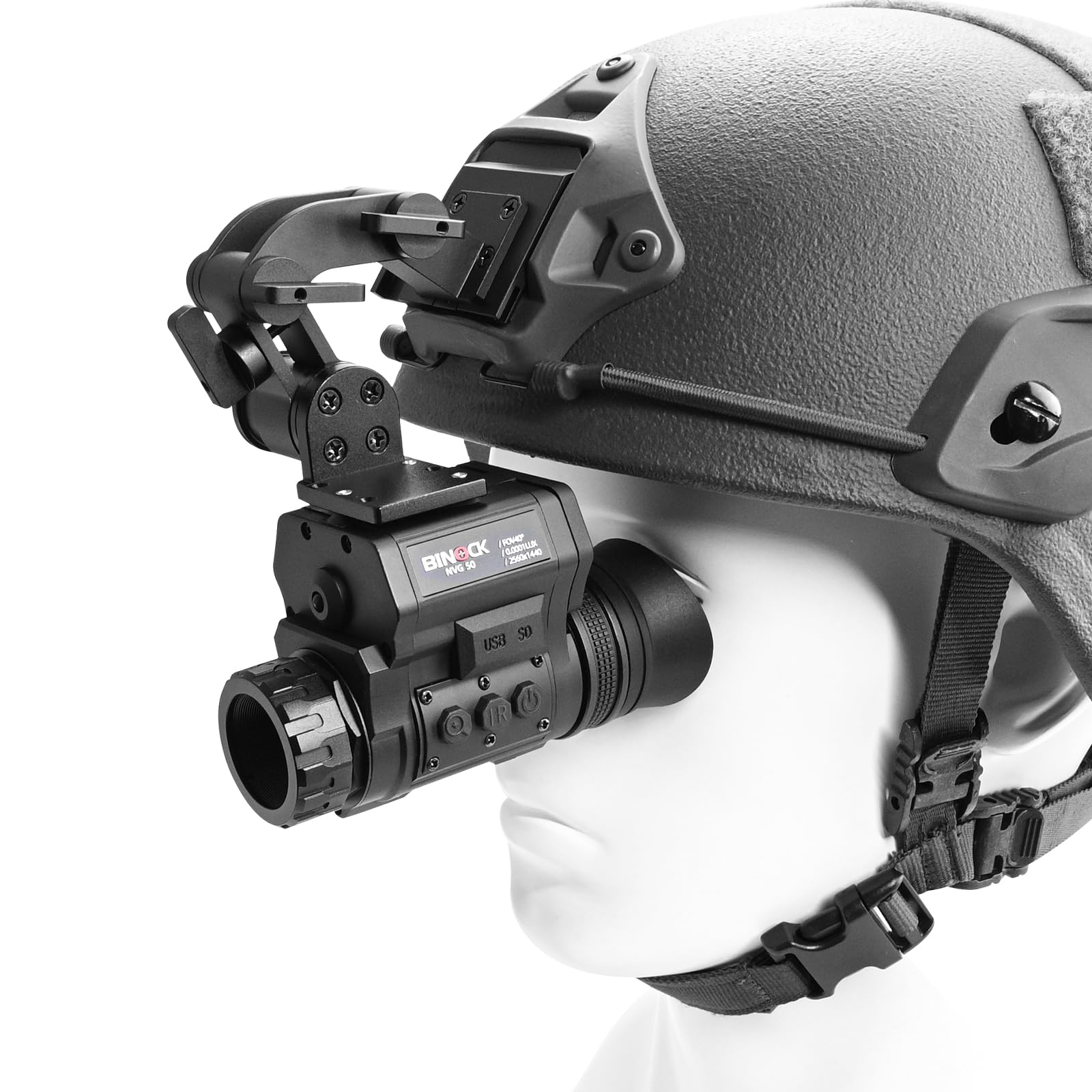 BINOCK NVG50 helmet wildlife-tracking-green reveals nocturnal silhouettes for wildlife observation and stealth monitoring.