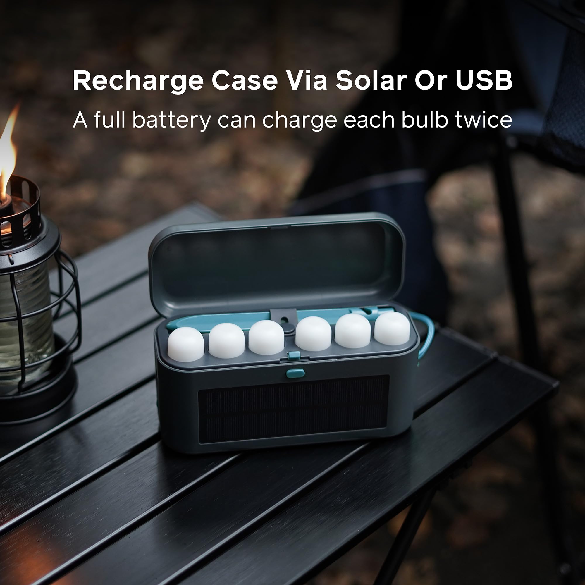BioLite Solar Site Lights in-use setup provides ambient overhead glow at campsite.