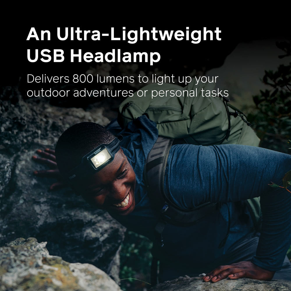 BioLite HeadLamp 800 Pro worn on head demonstrates secure 3D SlimFit comfort