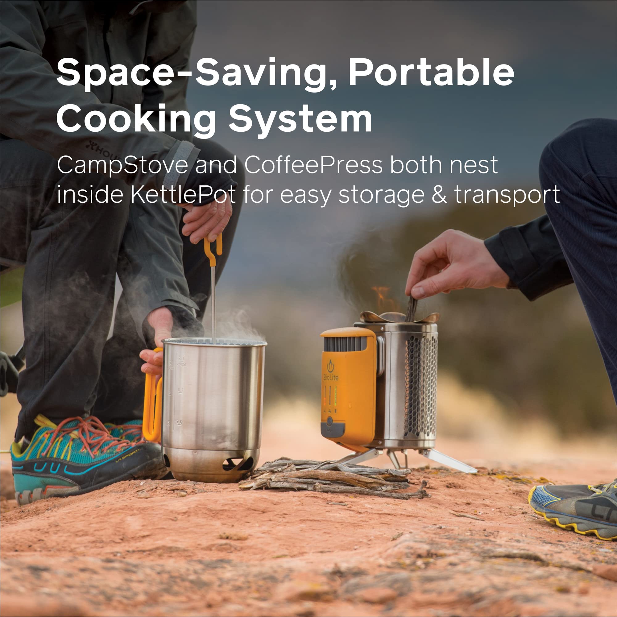 BioLite KettlePot silicone handles stay cool during on-trail cooking.