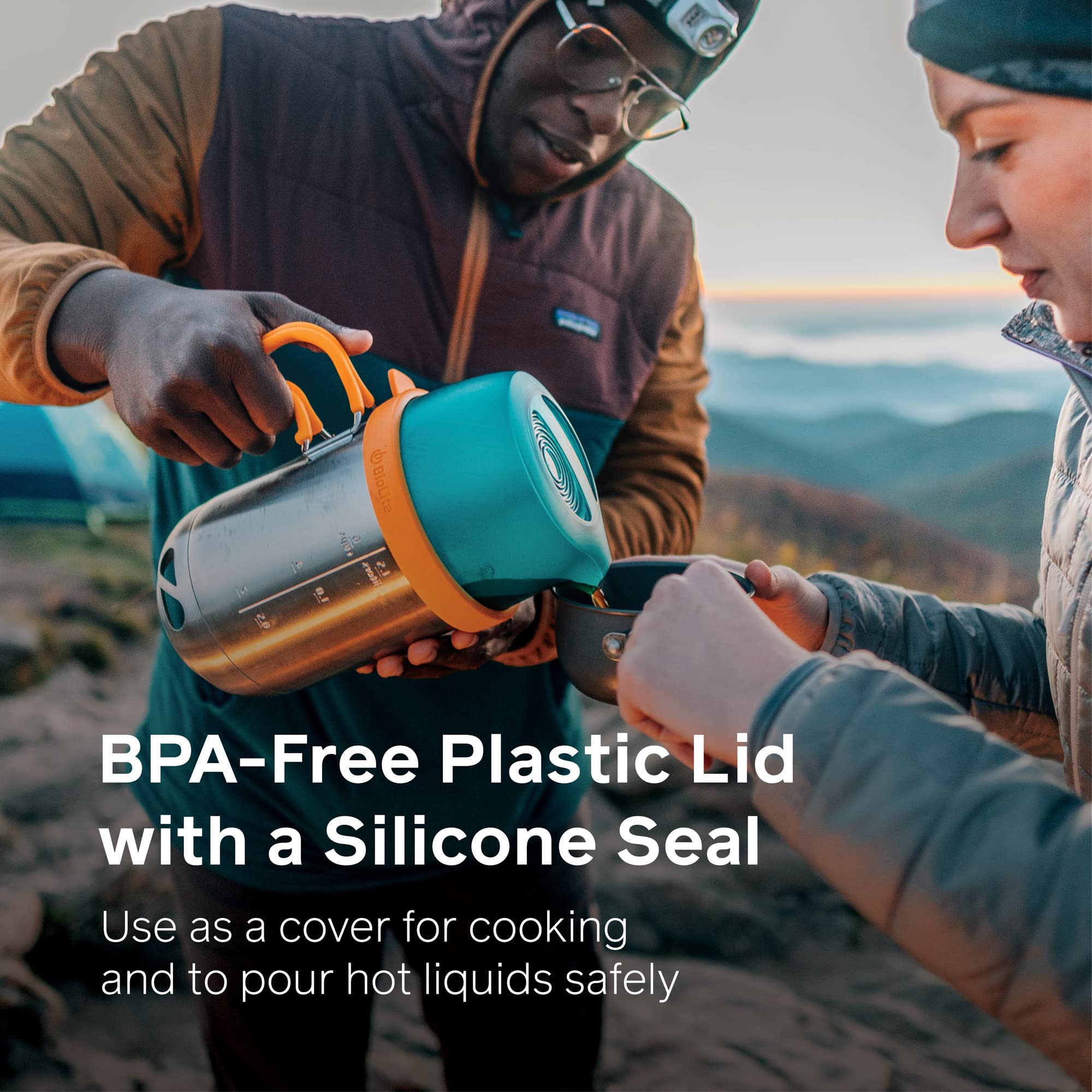 BioLite KettlePot top is BPA-free with silicone seal for secure pouring.