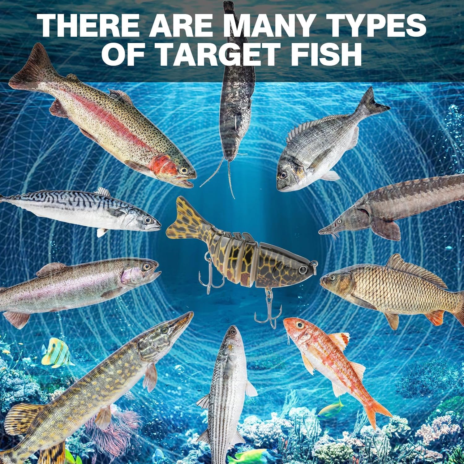 Product packaging showing the Bionic Swimming Bait set