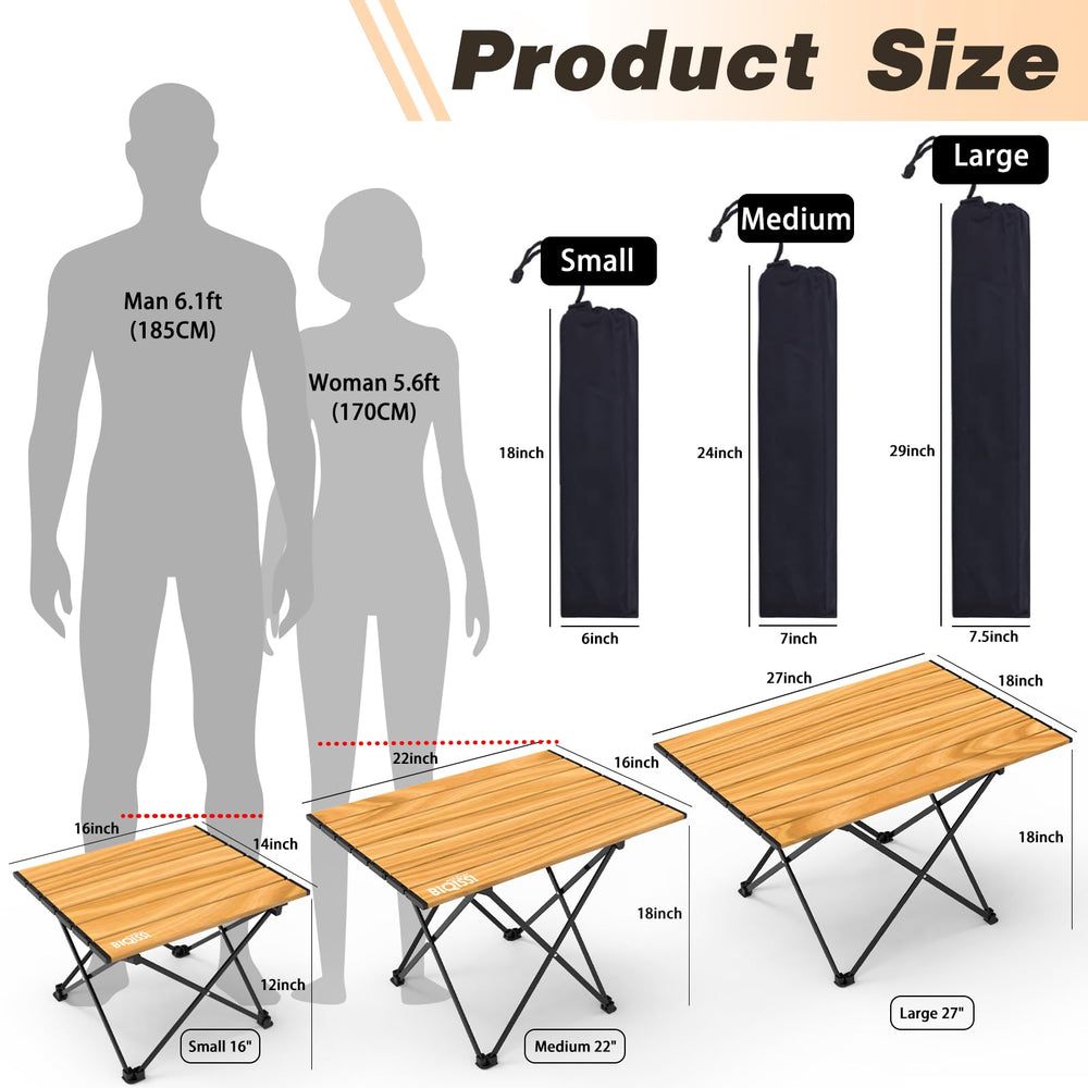 Biqissi camping table aluminum top offers durable, easy-clean surface for meals.