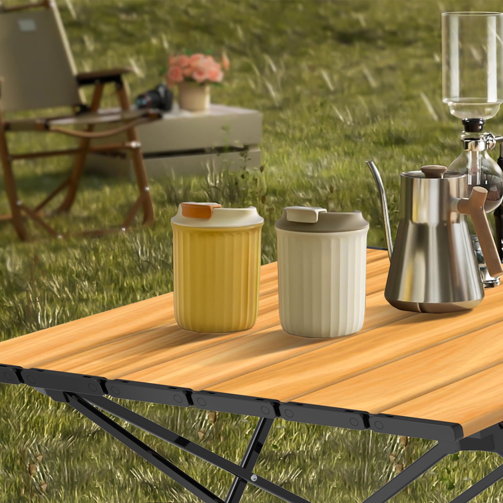 Biqissi camping table folded in bag demonstrates portable carry for adventures.