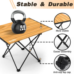 Biqissi camping table sturdy legs provide stable surface on varied terrain.