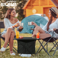 Biqissi folding camping table with storage bag attached for organized gear within reach