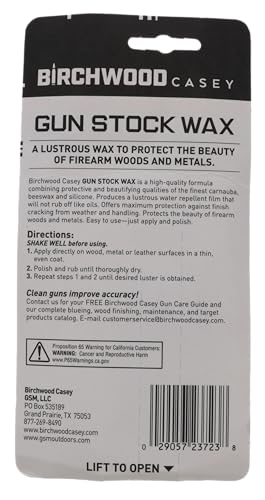 Gun stock with protective, water-repellent finish from wax