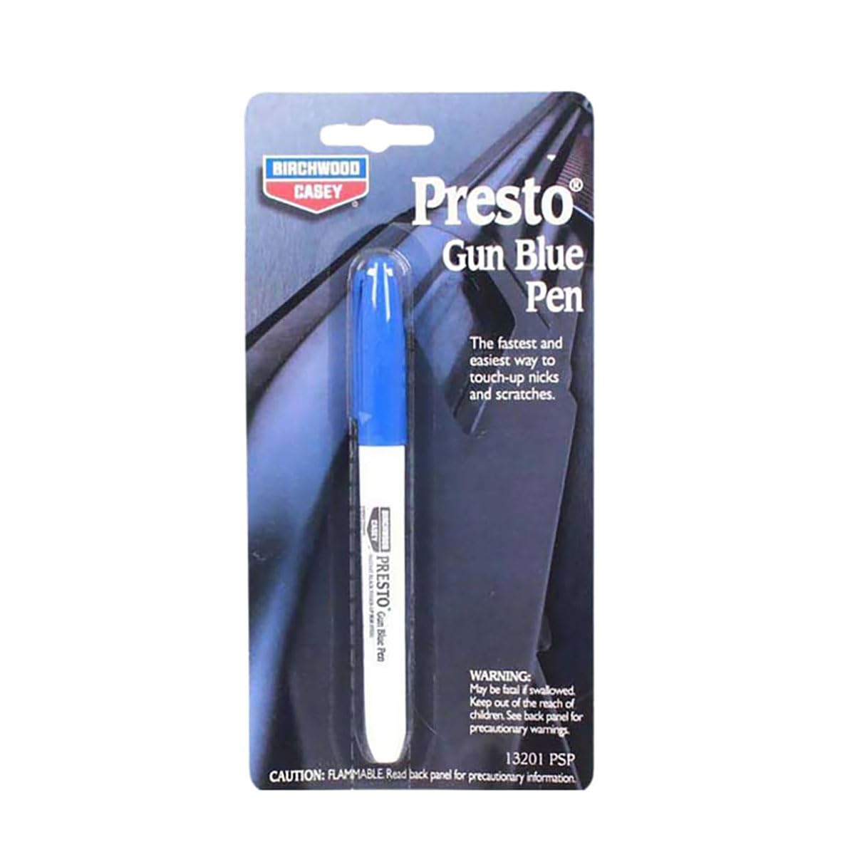Presto Gun Blue Touch-Up Pen in use on blued firearm