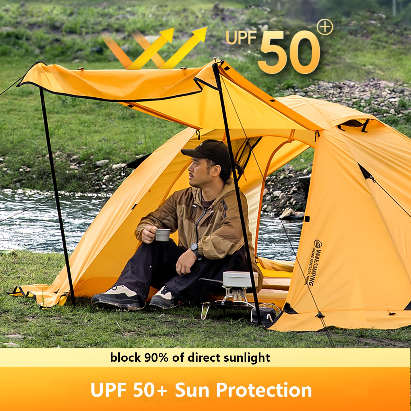 BISINNA 4-Season Tent freestanding setup supports solo pitching anywhere.