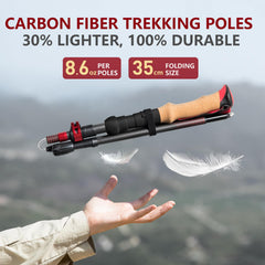 BISINNA carbon fiber trekking poles extended to full height for stable hiking.