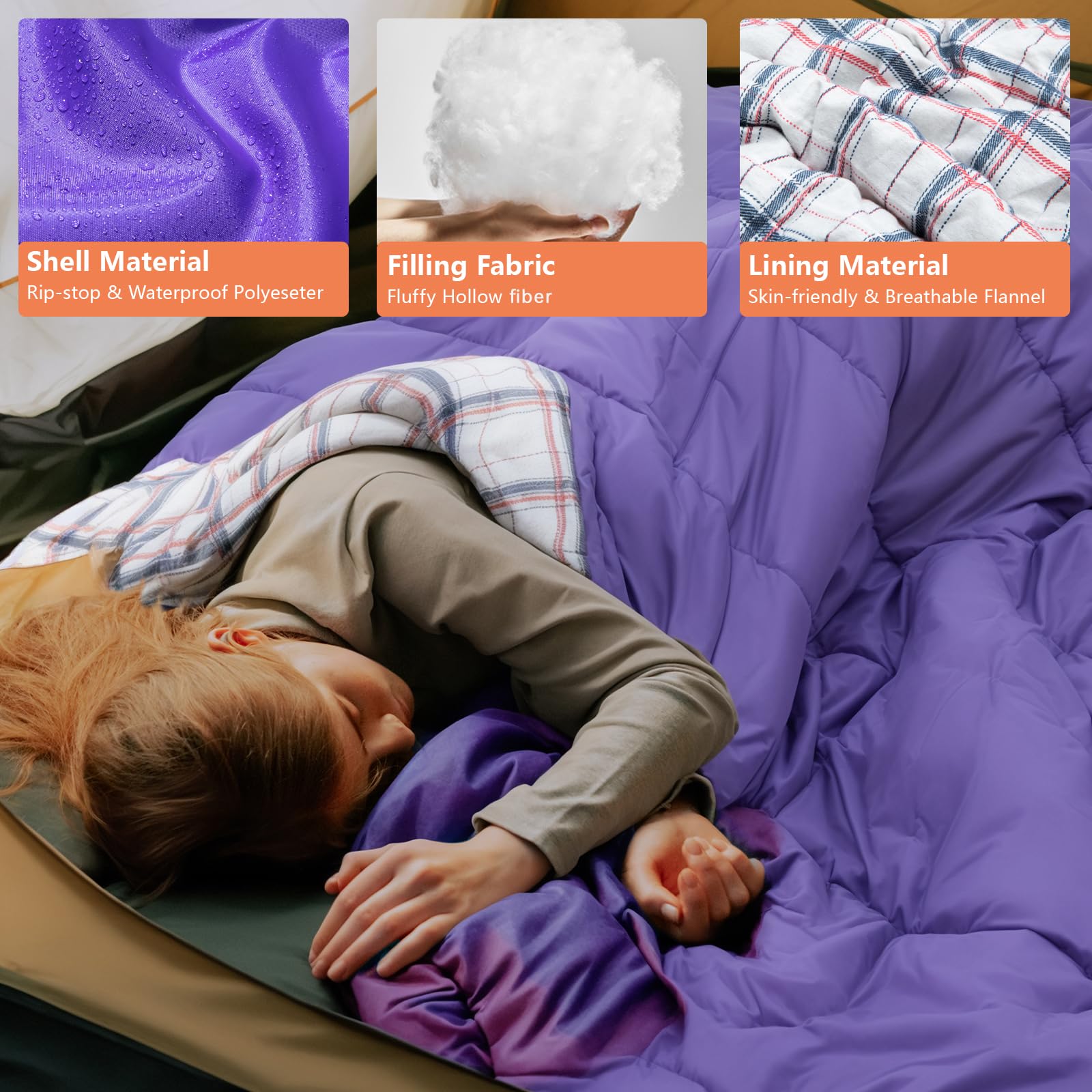 BISINNA Flannel XXL sleeping bag soft interior flannel for breathable warmth.