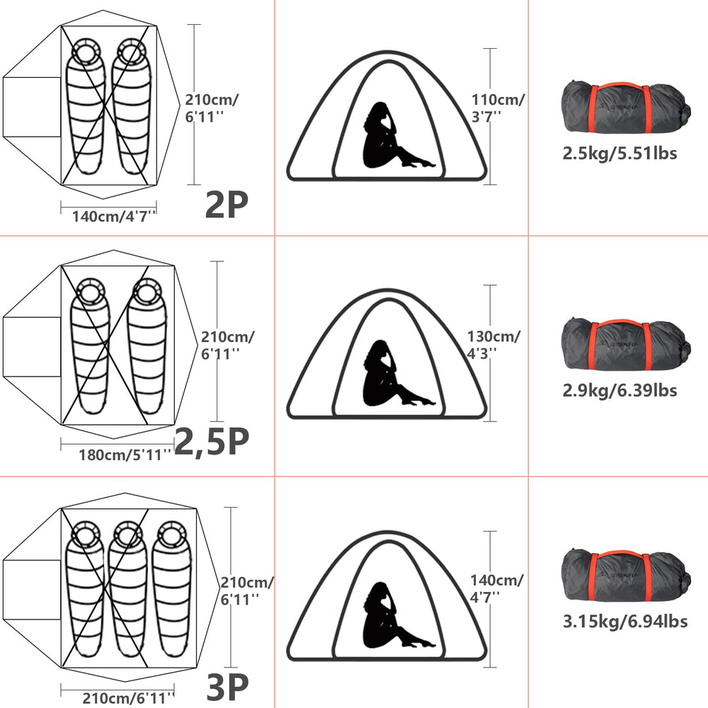 BISINNA camping kit with stakes and guylines for quick setup.