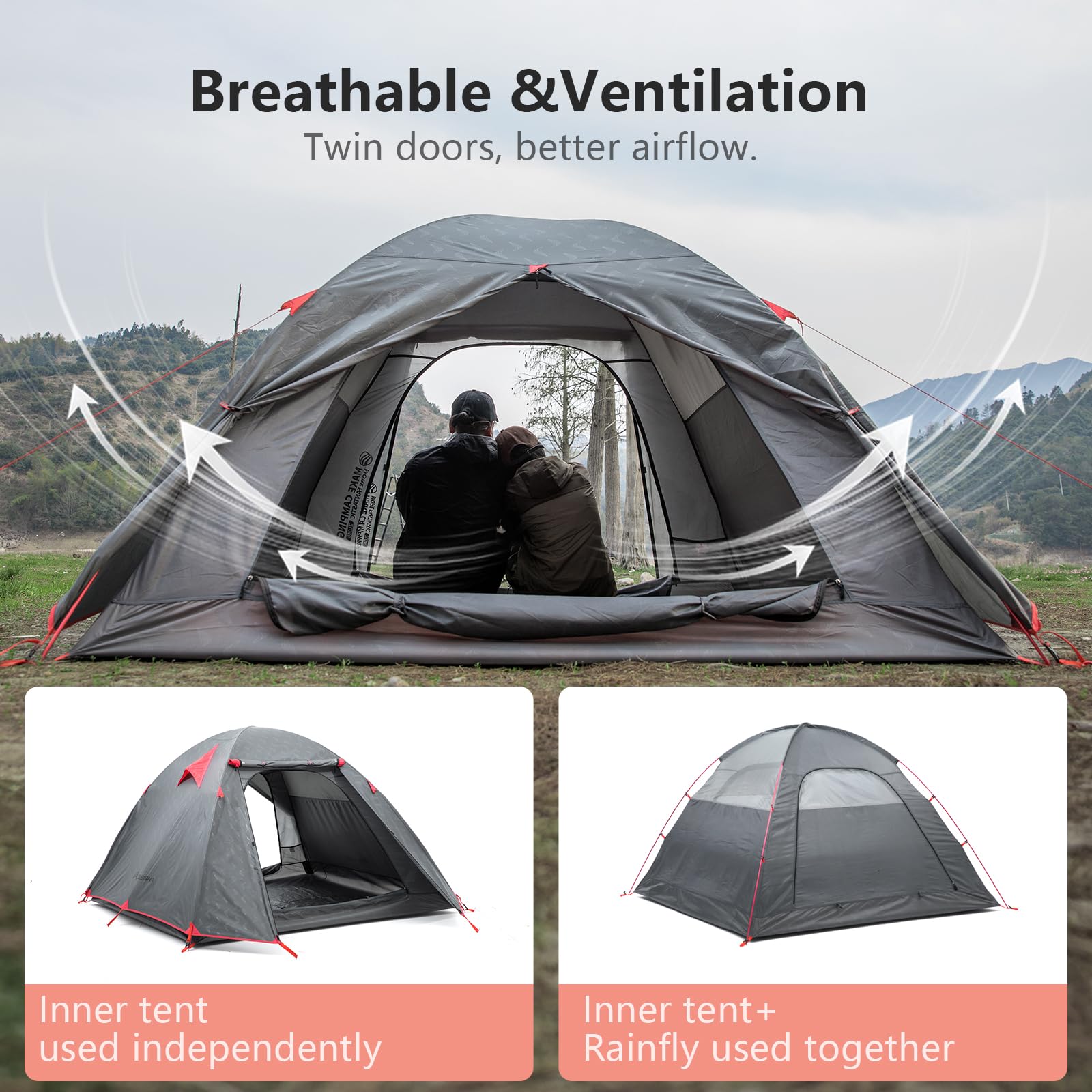BISINNA rainfly close-up, illustrating PU3000MM waterproof protection.