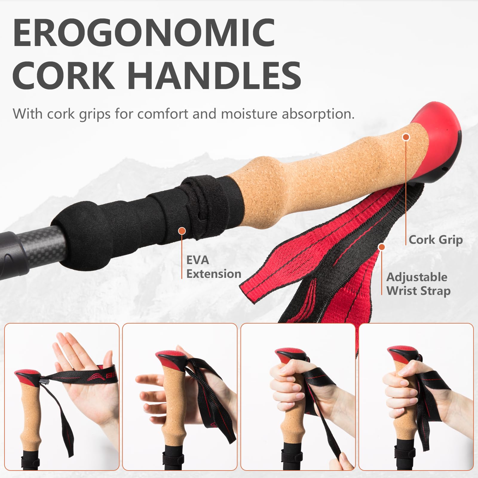 BISINNA trekking poles adjustable height range for hikers of all sizes.