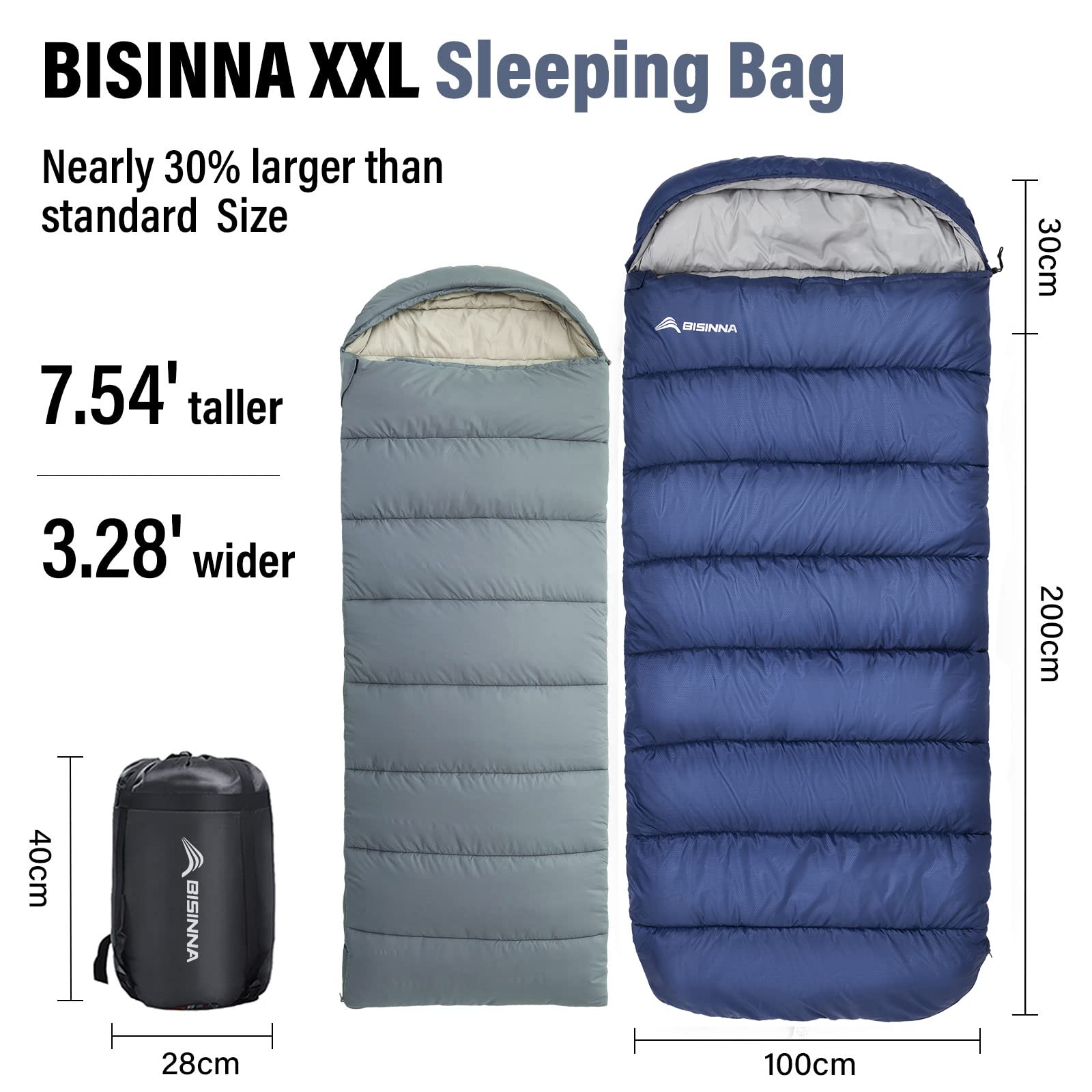 BISINNA XXL sleeping bag interior soft lining for sensitive skin comfort
