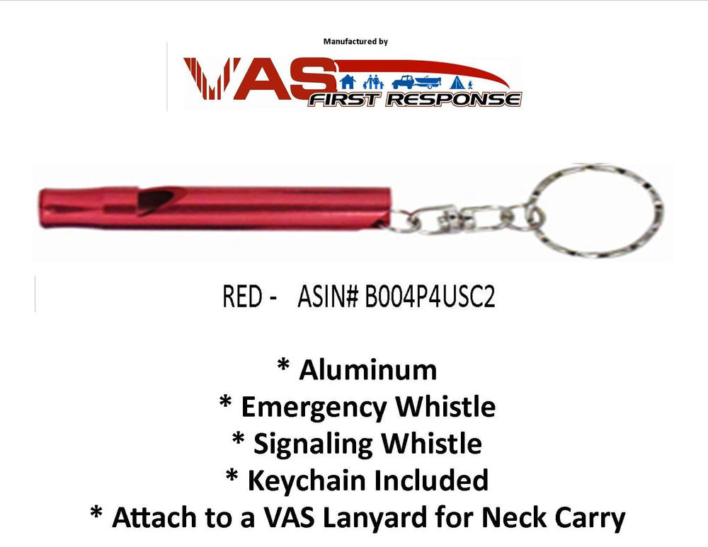 Bison emergency whistle red side angle showing compact profile.