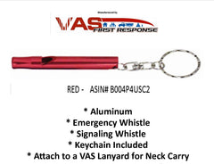Bison emergency whistle red side angle showing compact profile.