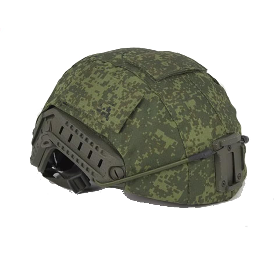BisuGear 6B47 helmet cover front view with camo surface and Velcro compatibility.