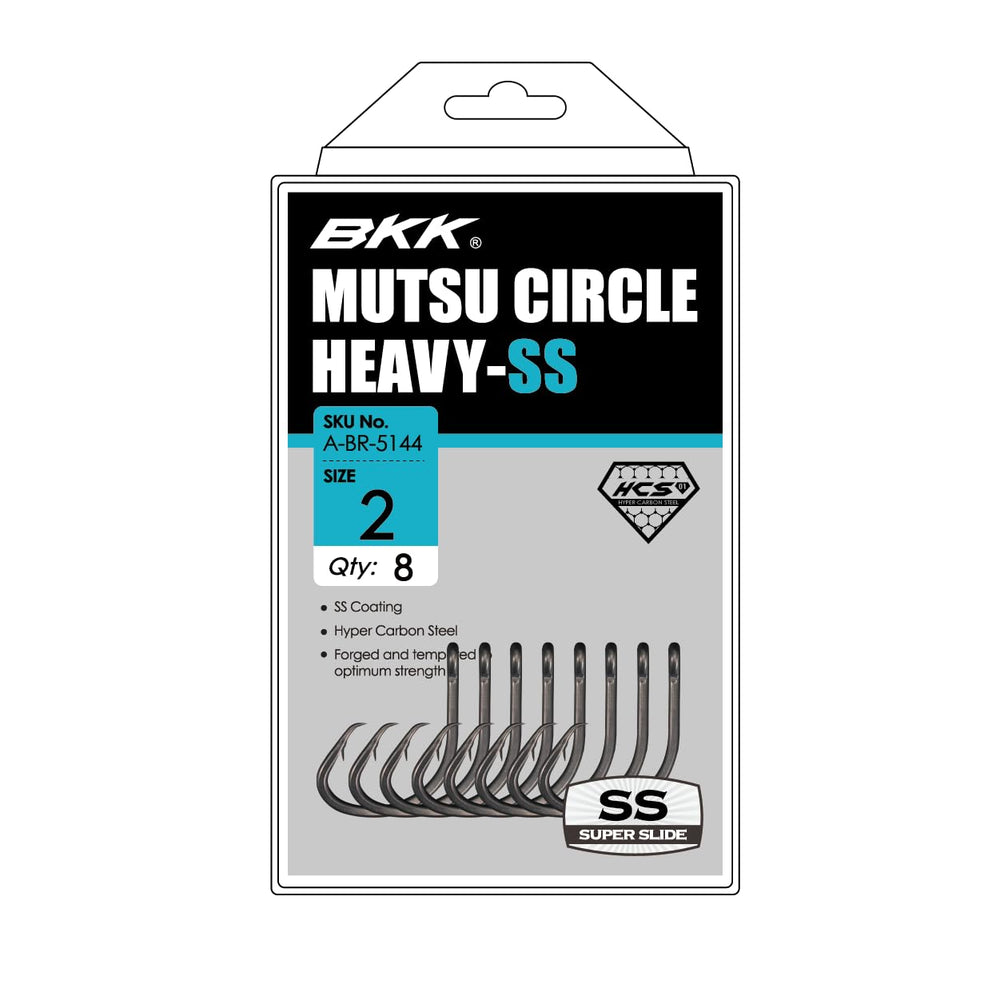 BKK MUTSU Circle Heavy-SS Hook needle-point tip for precise penetration in fishing.