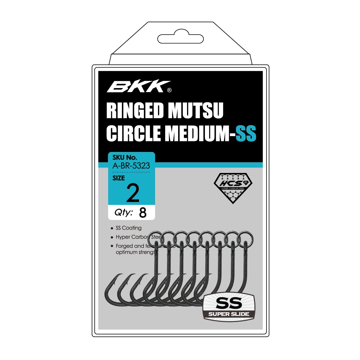BKK MUTSU Circle hook close-up highlighting Hyper Carbon Steel strength and forged shank.
