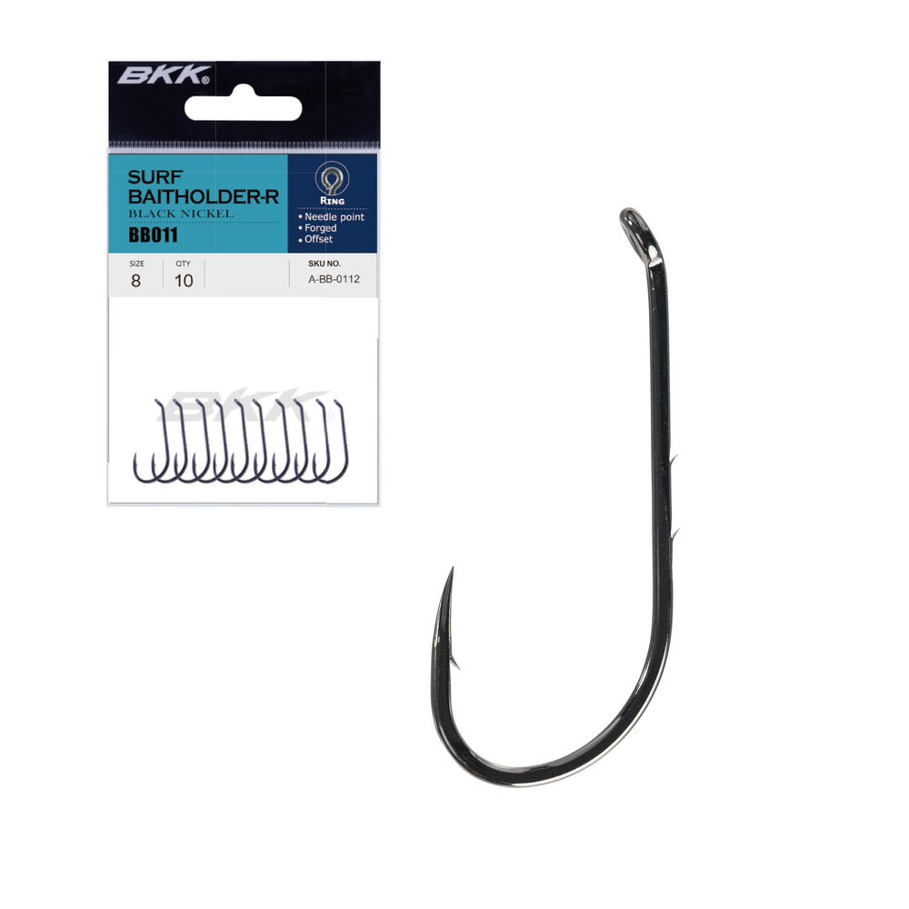 BKK Surf Baitholder Hook 2X dual barbs securely hold bait for surf casting.