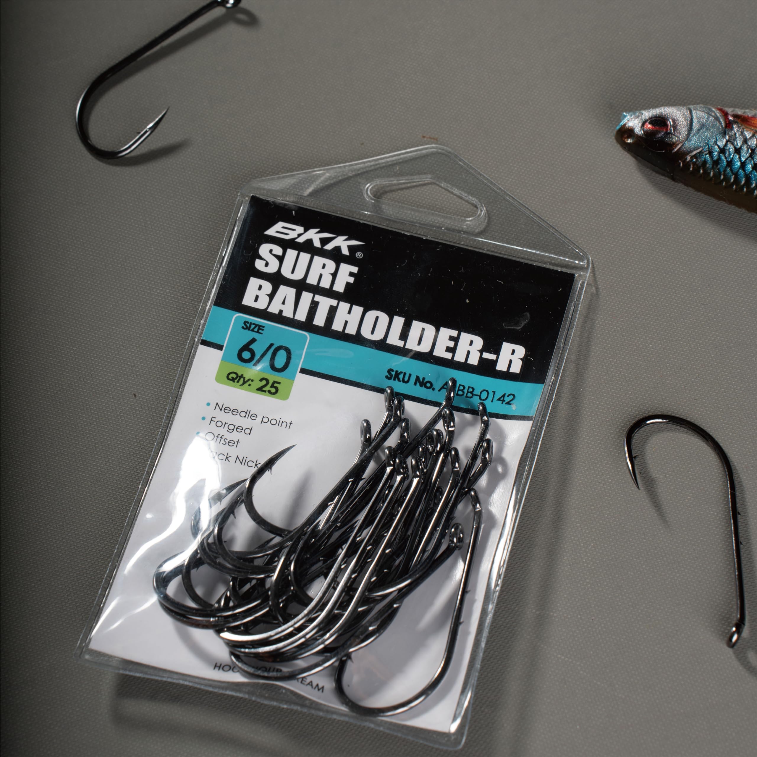 BKK Surf Baitholder Hook inward eye eases line connection and knots.