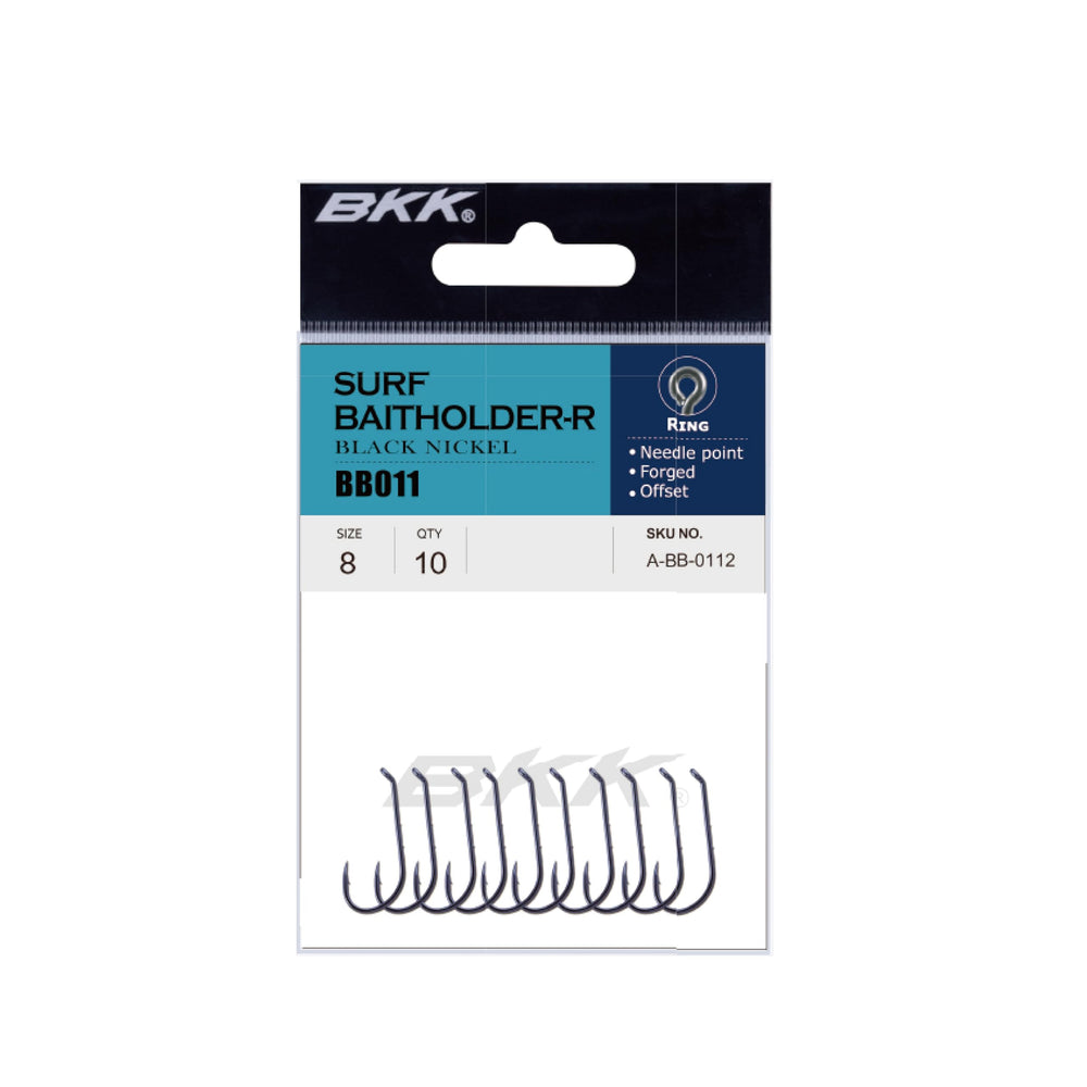 BKK Surf Baitholder Hook offset-eye design boosts hookups on surf targets.
