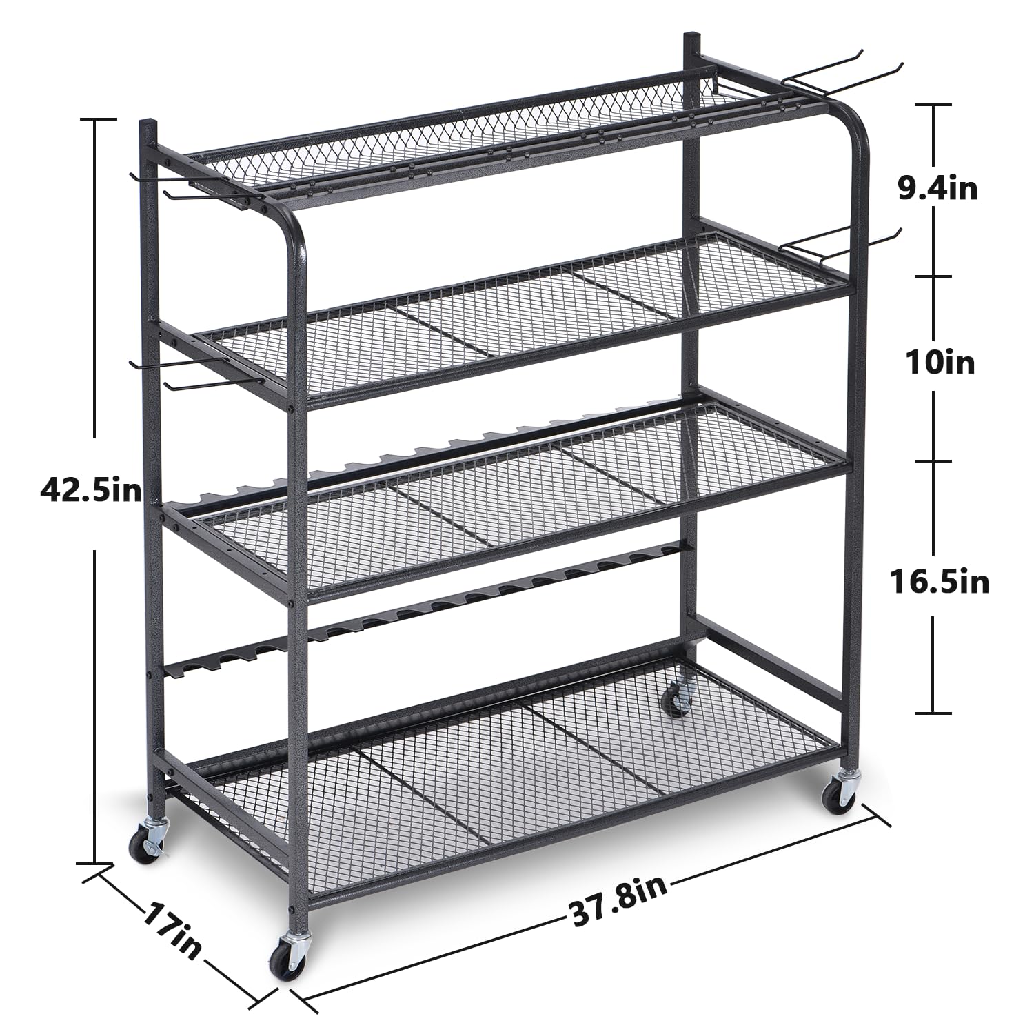Garage fishing rod rack 15-rod capacity with wheels