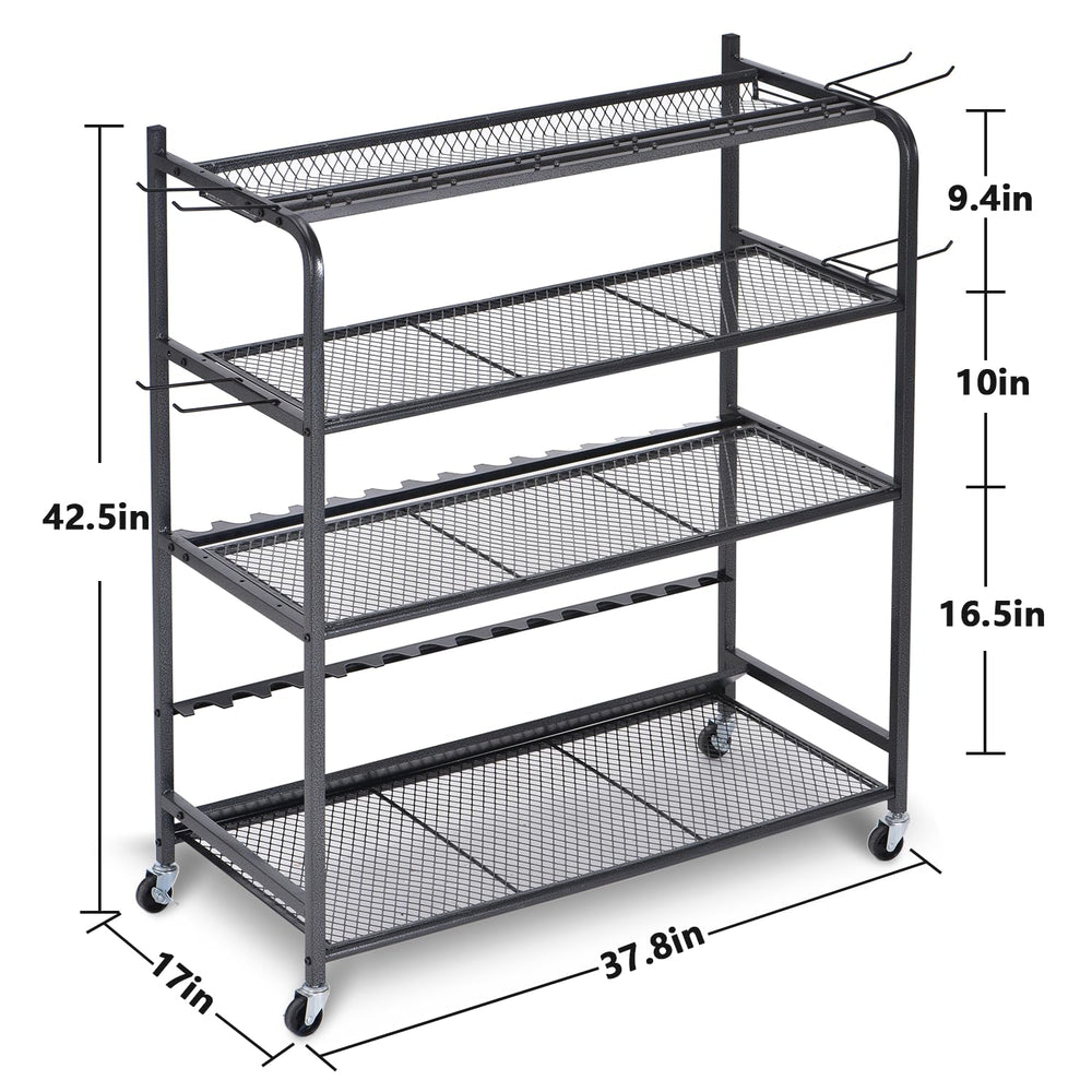Garage fishing rod rack 15-rod capacity with wheels