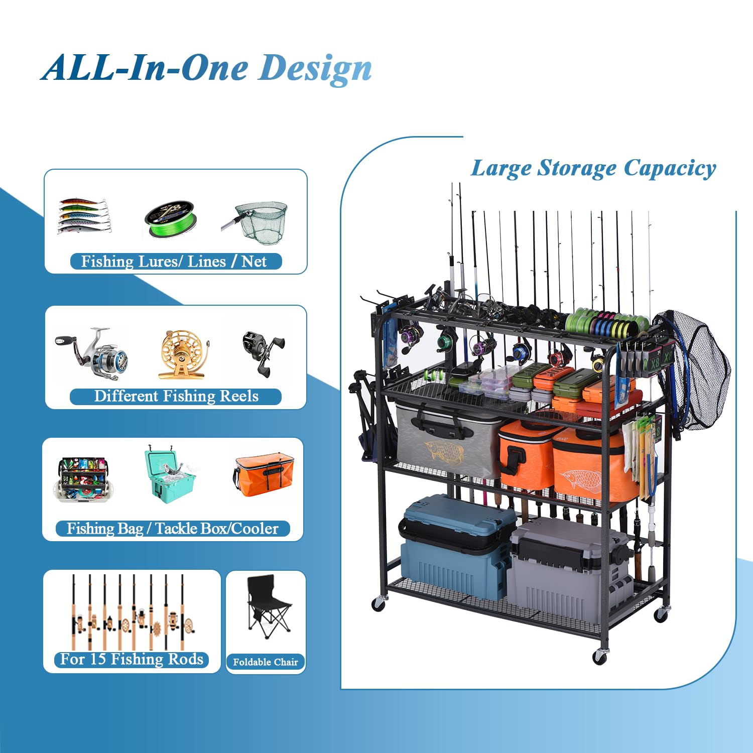 Sturdy steel rod storage rack for garage or basement