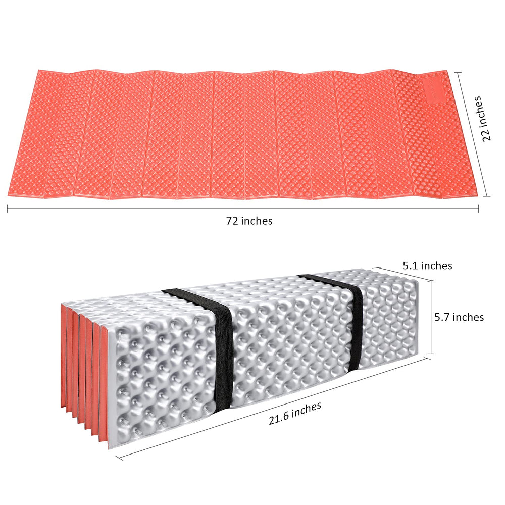 BKS Foam backpacking sleeping pad open to reveal 72 by 22 inch area.