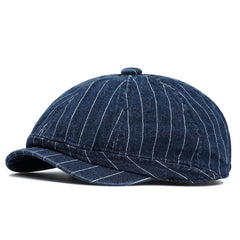 Clakllie BL63 Blue denim cotton herringbone newsboy cap side view