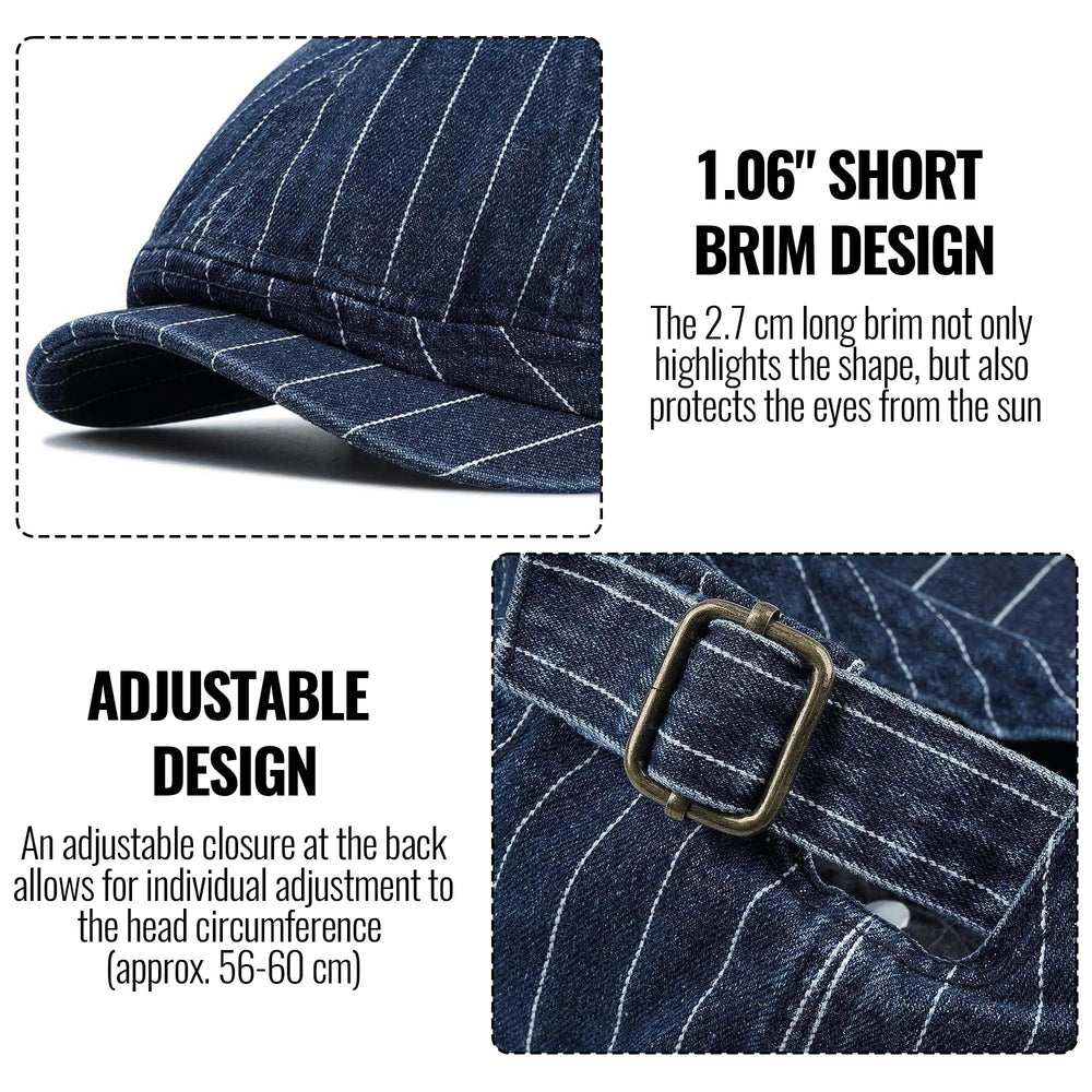Unisex model wearing BL63 Blue denim newsboy cap
