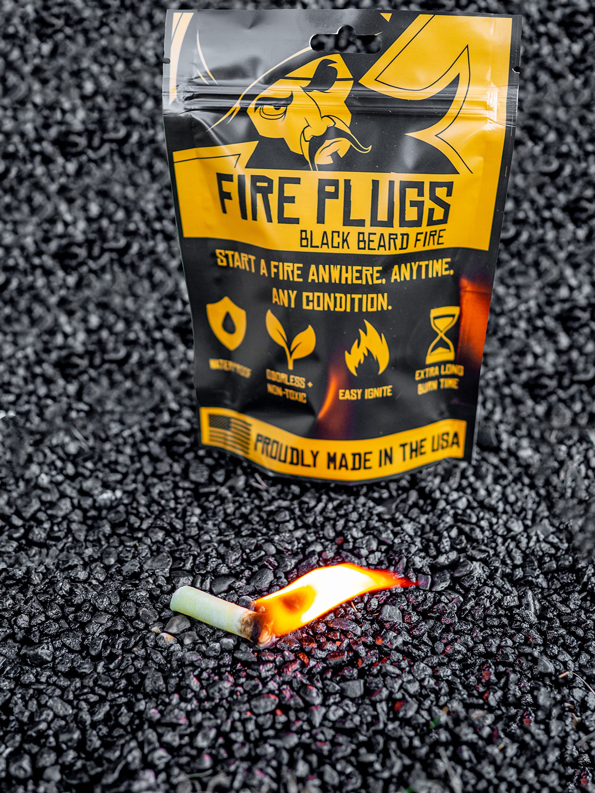 Black Beard emergency fire kit ready for outdoor adventures.