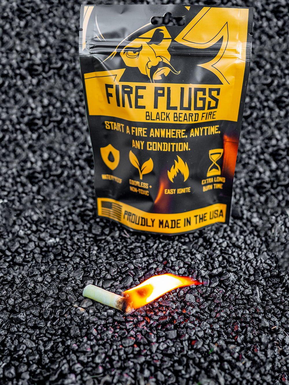 Black Beard emergency fire kit ready for outdoor adventures.