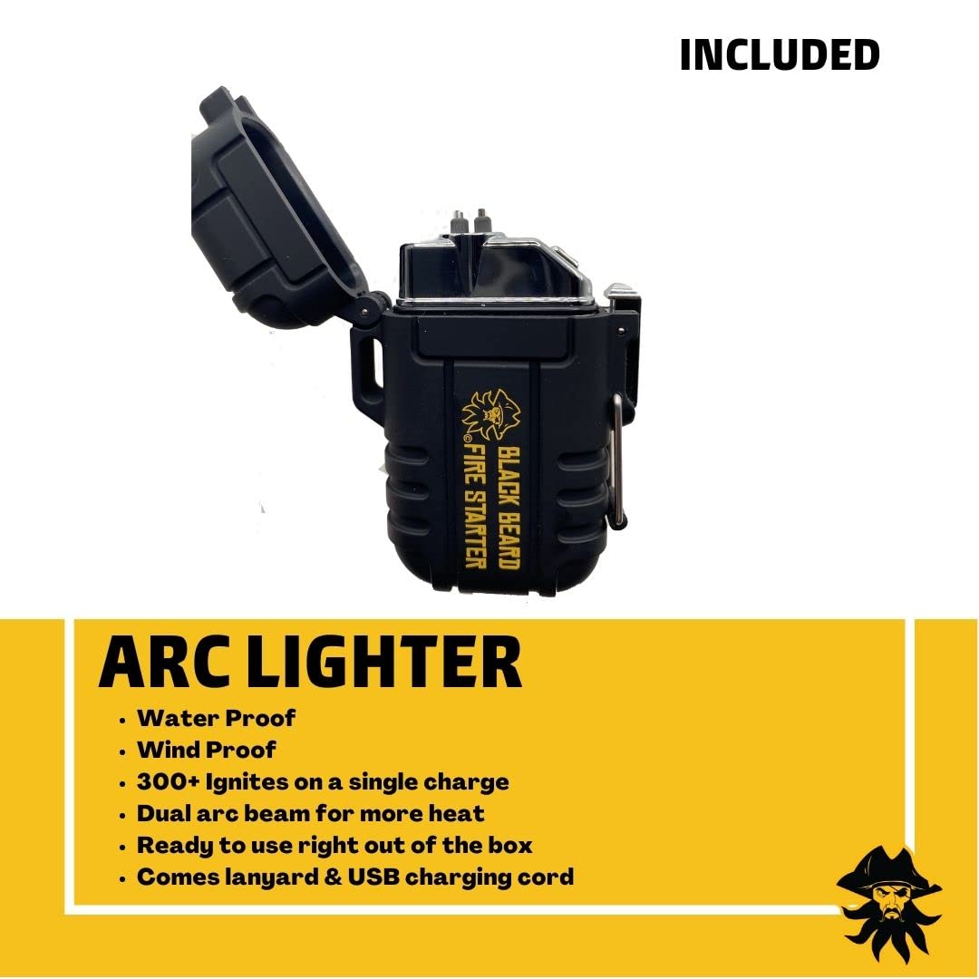 Black Beard ferro rod sparks in all weather for instant lighting.