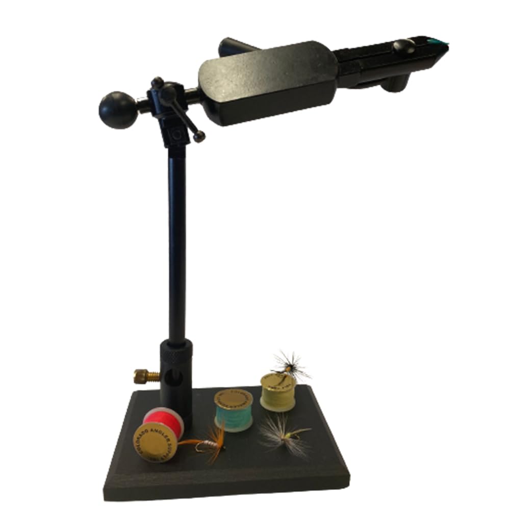 Black Crown fly tying vise with base protects work surface during tying tasks