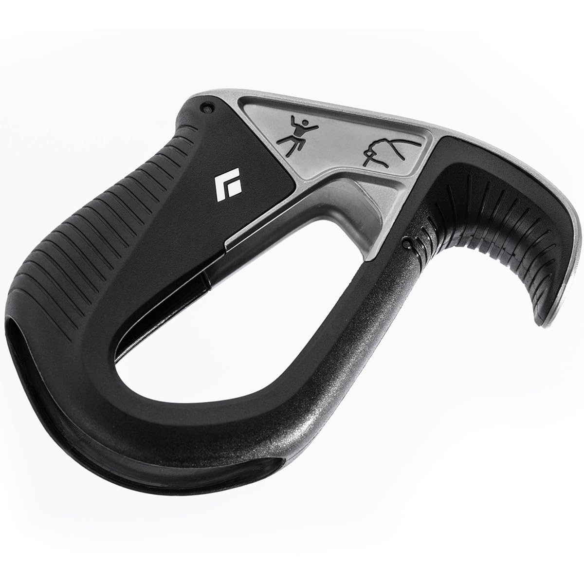 Black Diamond ATC Pilot belay device front view highlighting ergonomic handling.