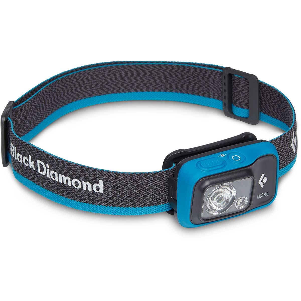 Black Diamond Cosmo 350 headlamp front view, ready for outdoor night exploration.