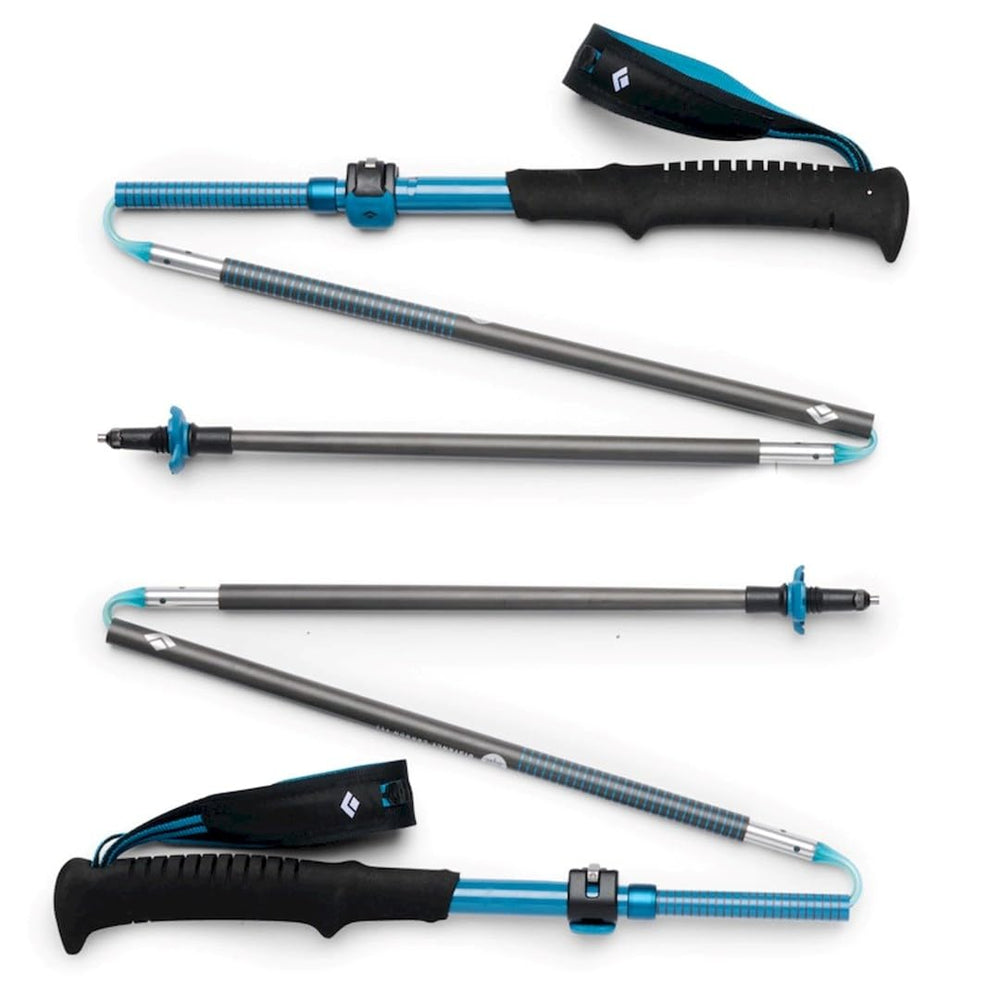Black Diamond Distance Carbon FLZ poles carbide tips indicate reliable traction on varied terrain.