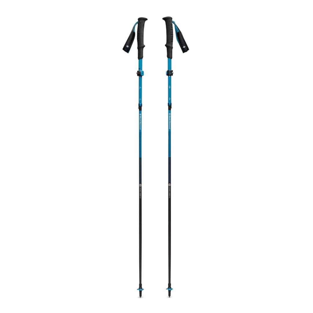 Black Diamond Distance Carbon FLZ poles with FlickLock adjustment show quick length changes.