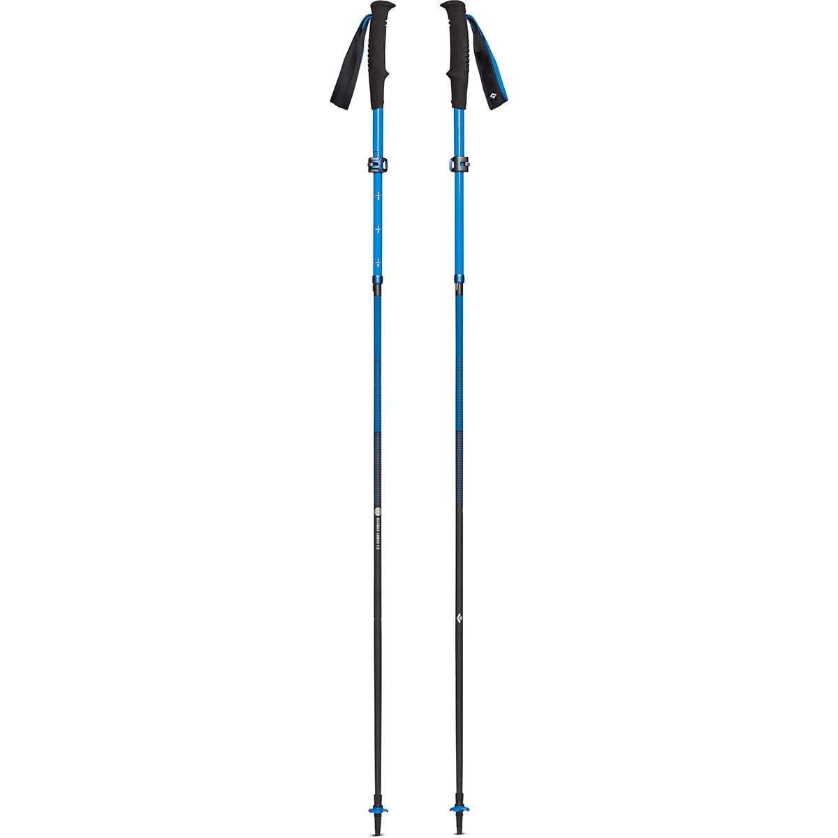 Black Diamond Distance Carbon FLZ trekking poles folded for compact carry, ideal for fastpacking.