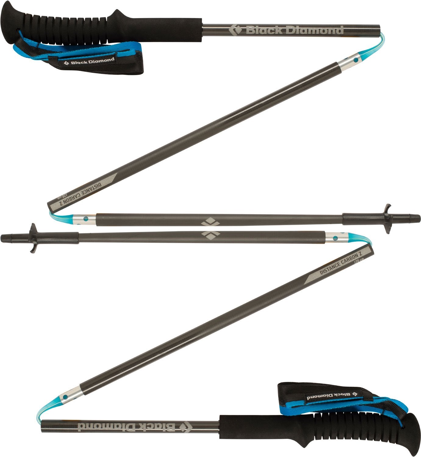 Black Diamond Distance Carbon Z trekking pole extended for stable ascents.