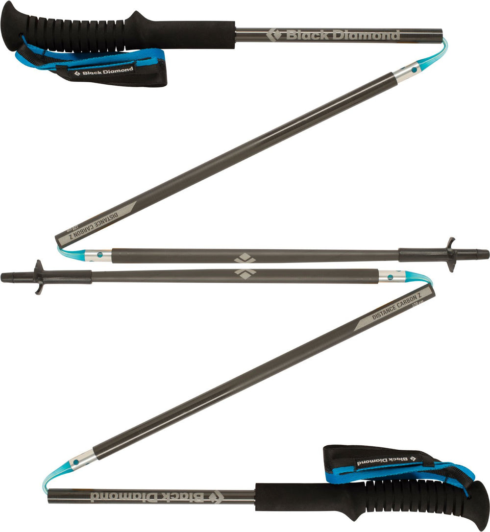 Black Diamond Distance Carbon Z trekking pole extended for stable ascents.